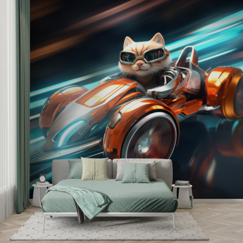 Papier peint voiture sportive et chat murs