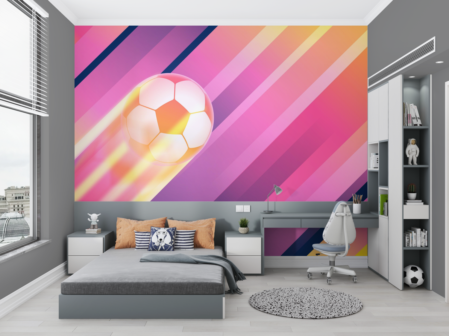 Papier peint fille foot chambre petit