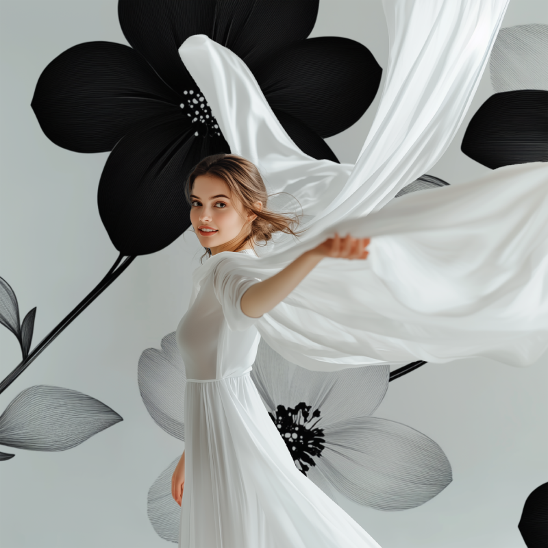 Papier peint fleur noir et blanc modele