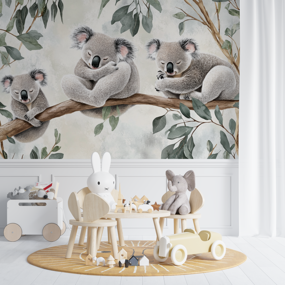 Papier peint koala qui fait dodo chambre de bebe