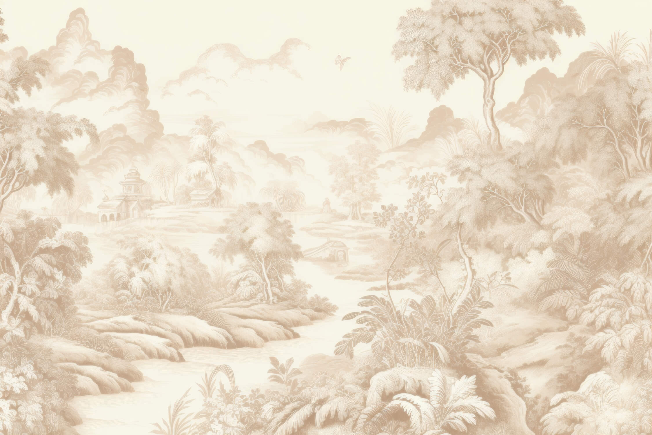 Papier Peint Toile De Jouy Beige