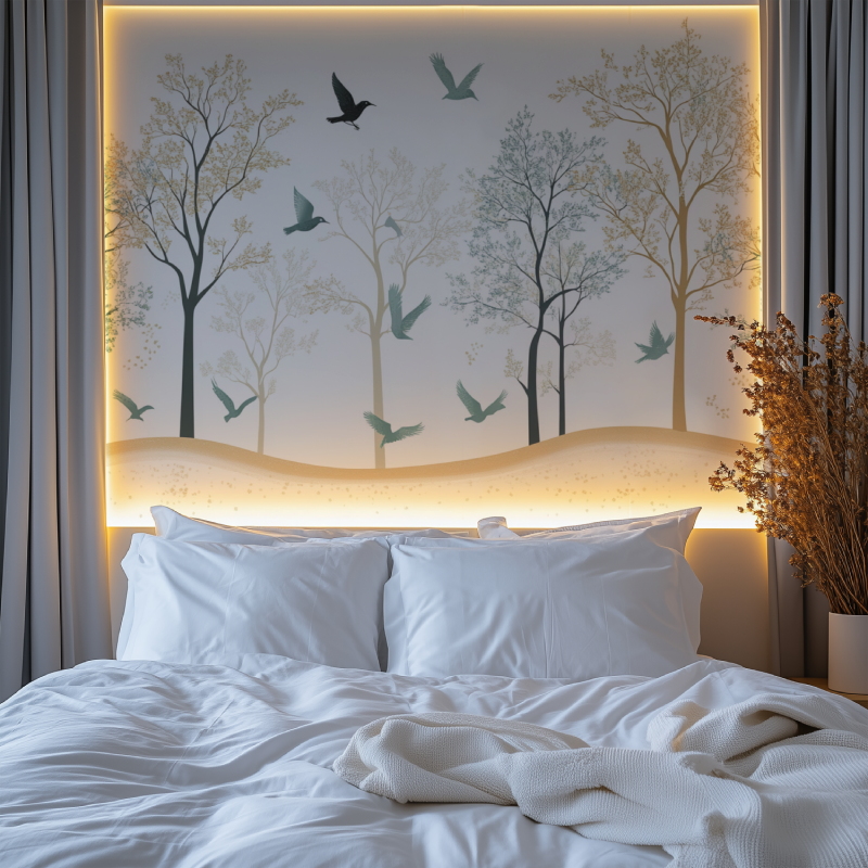 Papier peint arbre et oiseau chambre premium