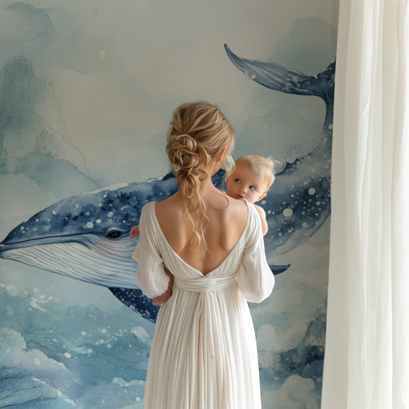 Papier peint baleine aquarelle bb123