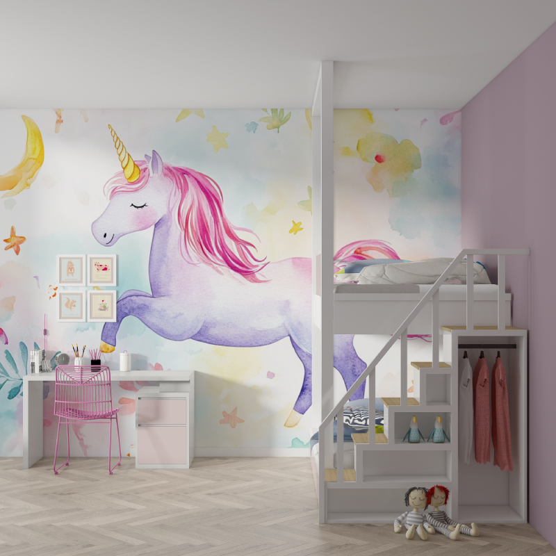 Papier peint deco licorne blanc... blanche mur chambre fille