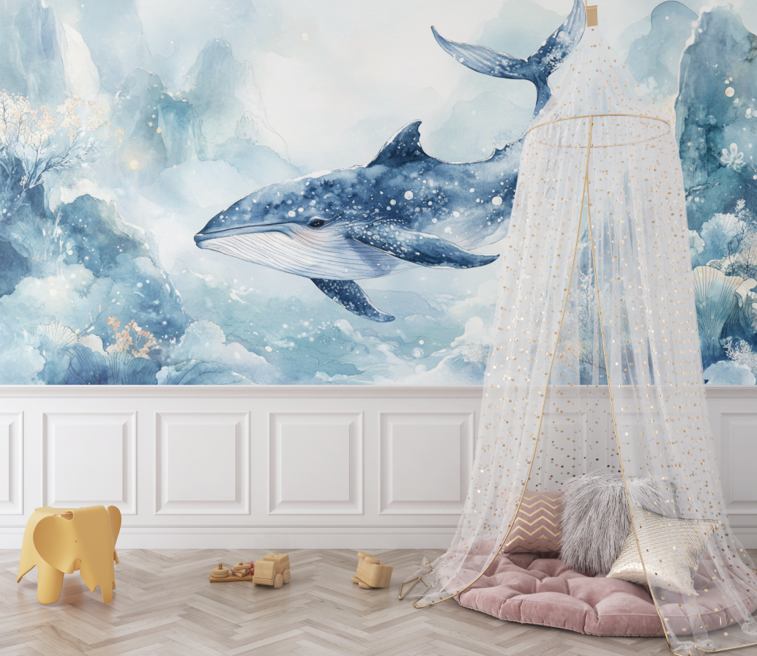 Papier peint baleine aquarelle bebe