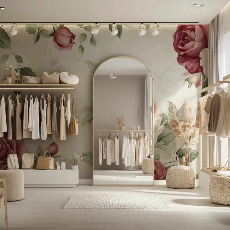 Papier peint fleur rose pale dressing