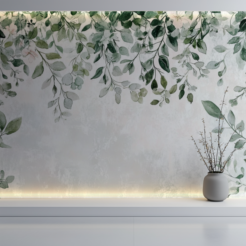 Papier peint vintage vegetal chambre fille mur blanc