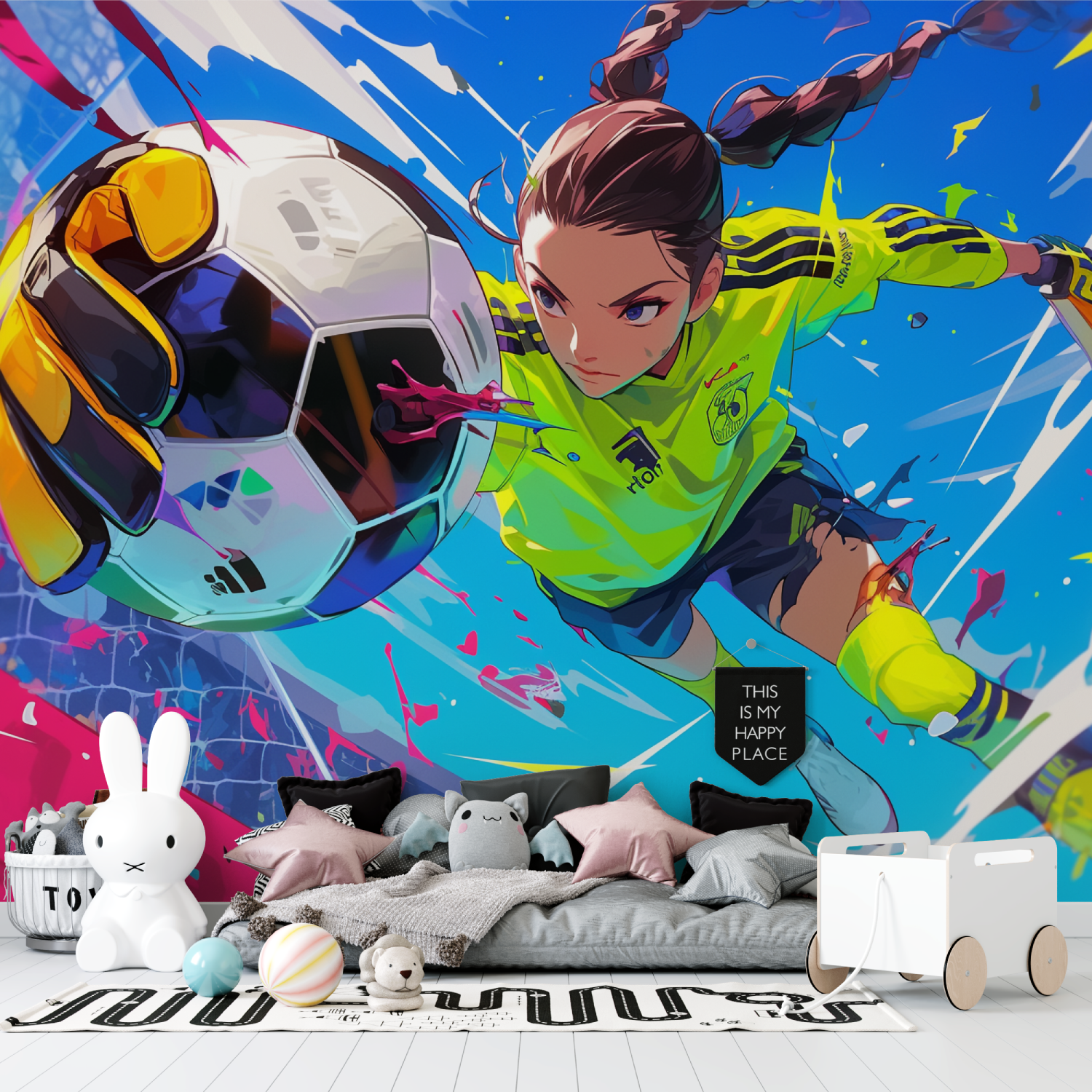 Papier peint 3d ballon foot anime tapisserie garcon