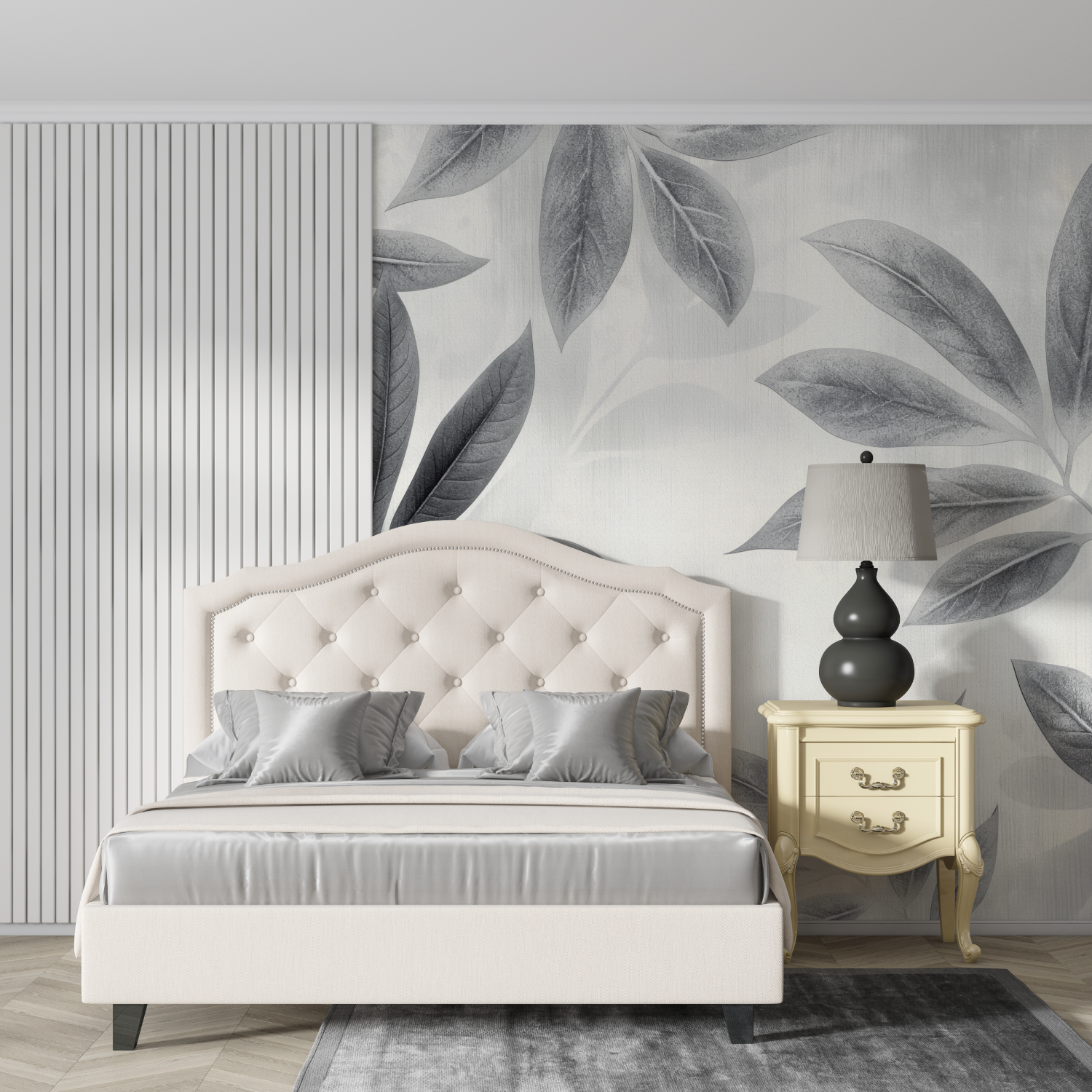 Papier Peint Feuillage Gris - contemporain