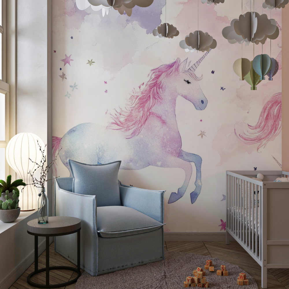 Papier peint motifs licornes chambre bebes chambre de fille
