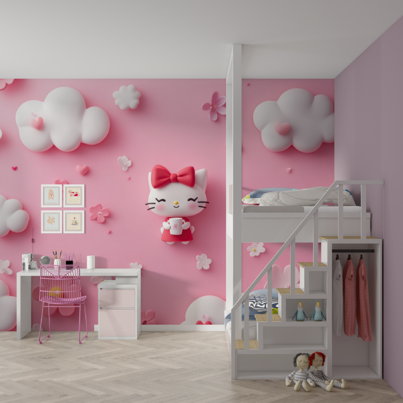 Papier peint hello kitty 3d mur chambre fille