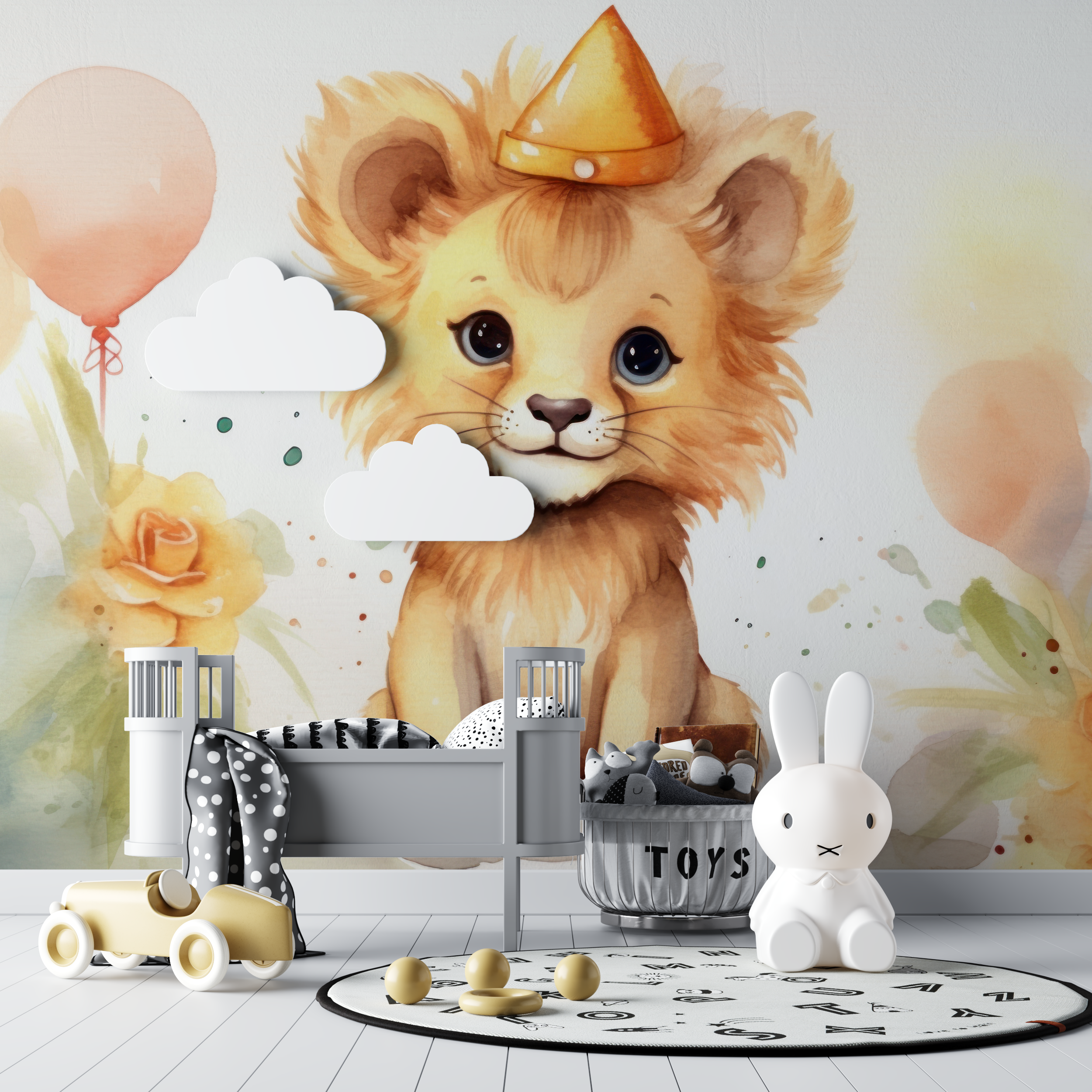 Papier peint lionceau bebe aquarelle bebe tipi