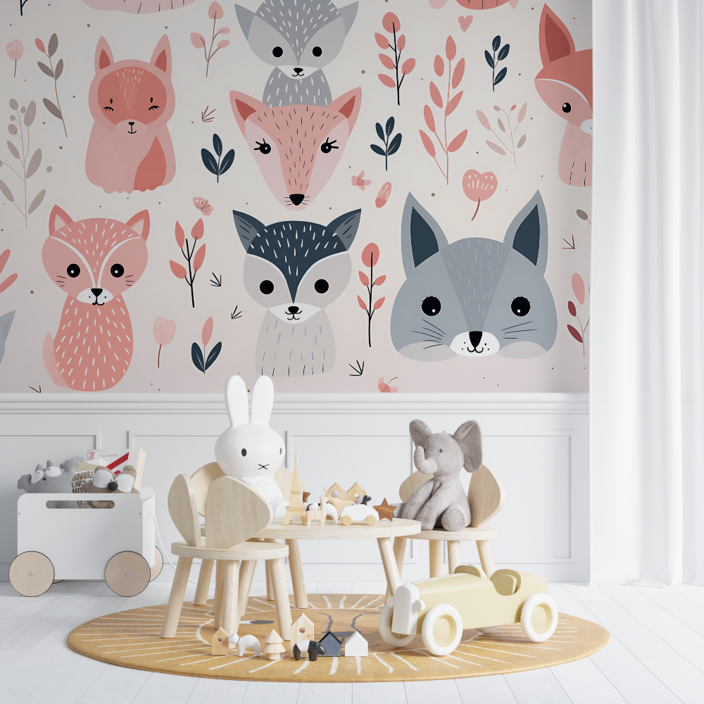 Papier peint bebe renards motifs rose chambre de bebe