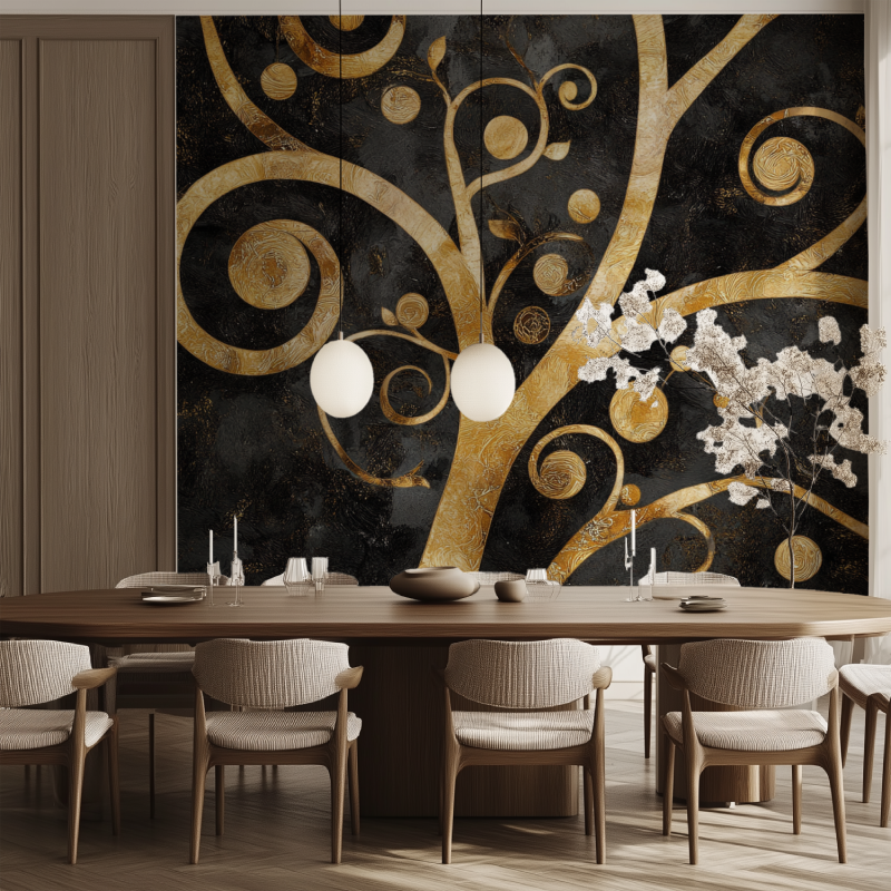 Papier peint arbre de vie klimt salle manger tendance