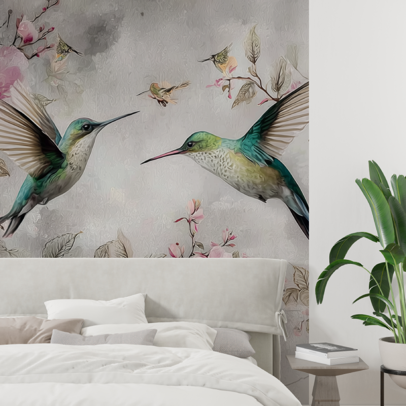 Vintage birds and flowers mural...lpaper tapisserie tendance