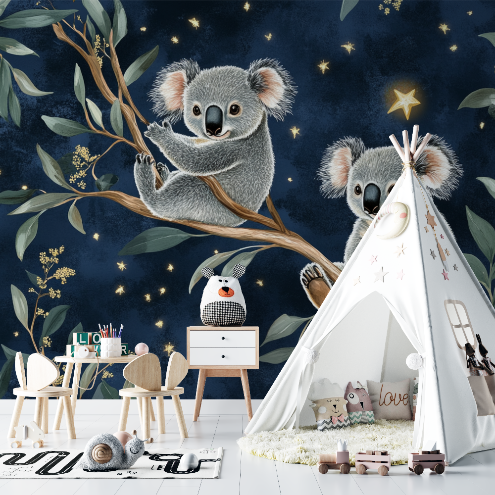 Papier peint koala et magie de la nuit chambre bebe