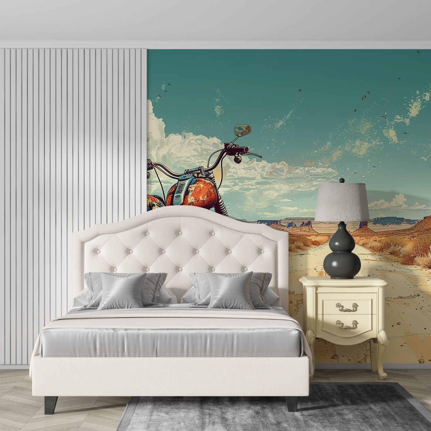 Papier peint moto vintage route 66 design