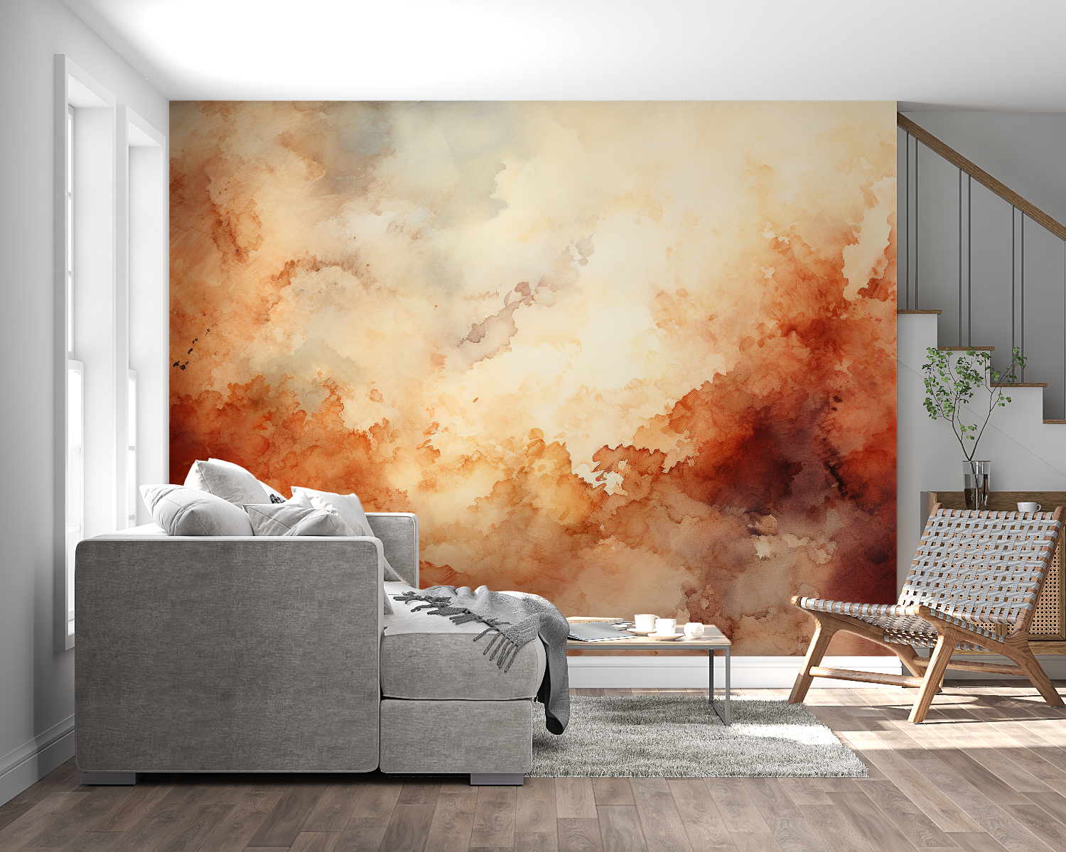 Papier peint aquarelle nuances foncee panoramique mural