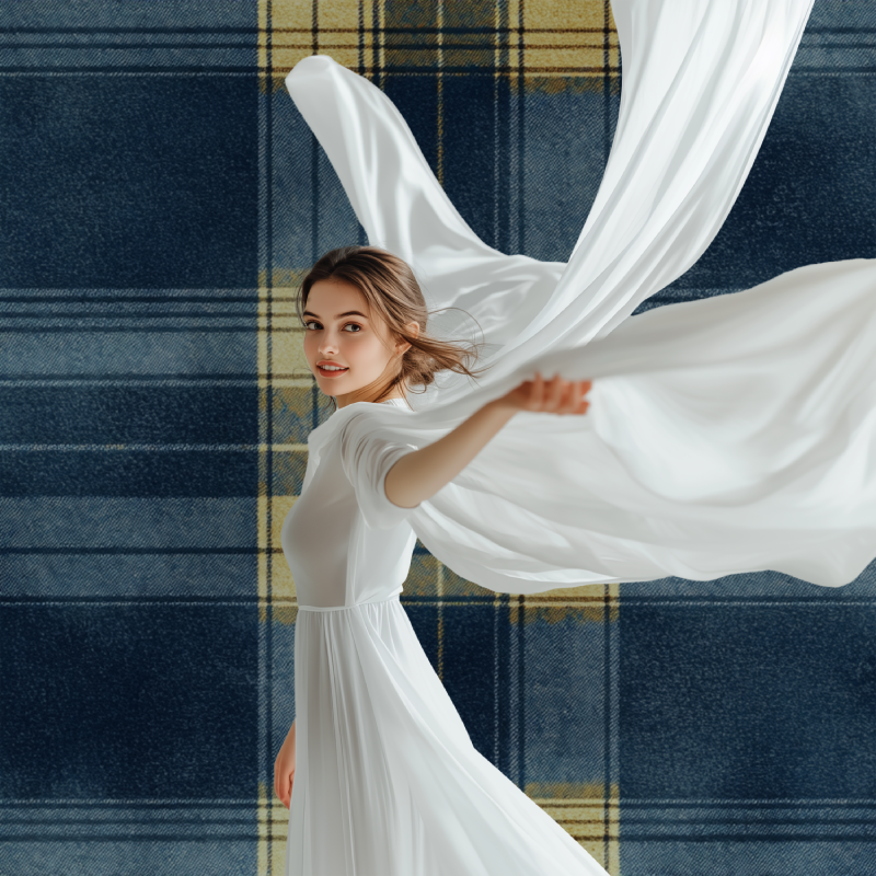 Papier peint vintage tartan bleu jaune modele