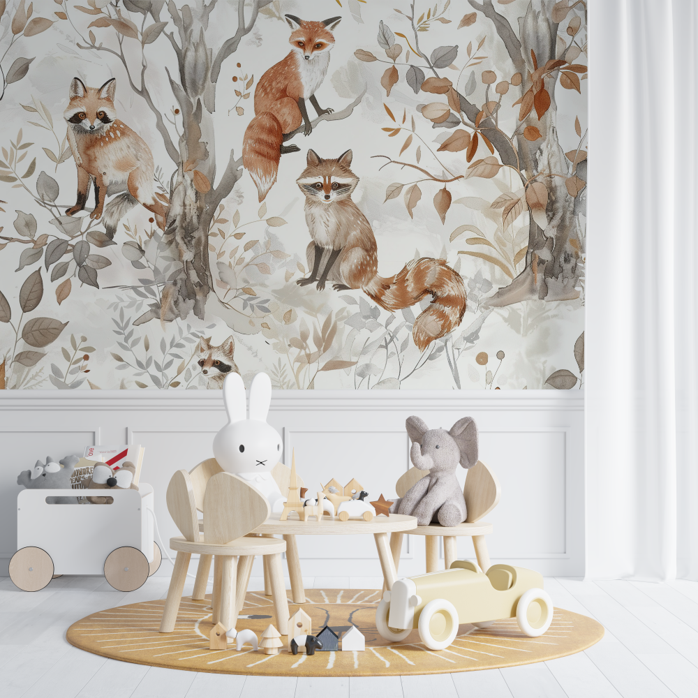 Papier peint renard scandinave chambre de bebe