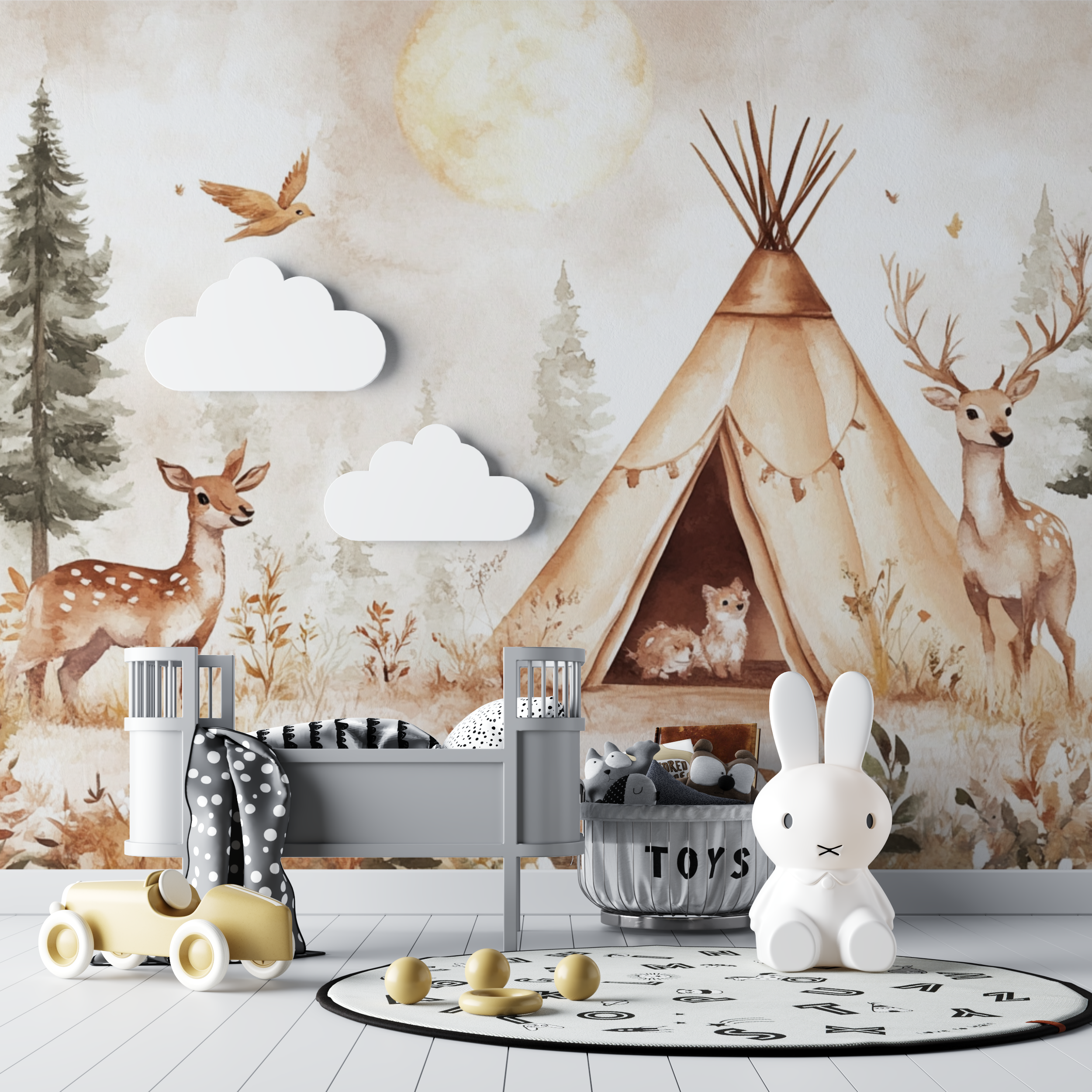 Papier peint foret et tipi bebe tipi