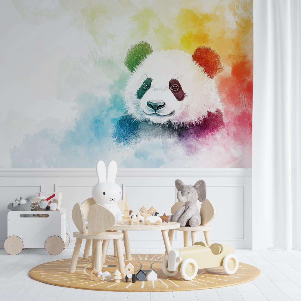 Papier peint panda arc en ciel chambre de bebe