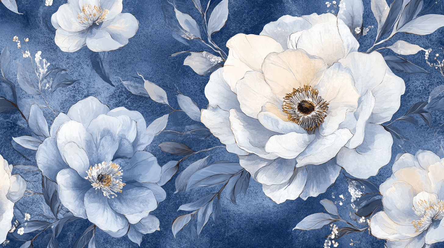 Papier Peint Fleur Bleu Marine