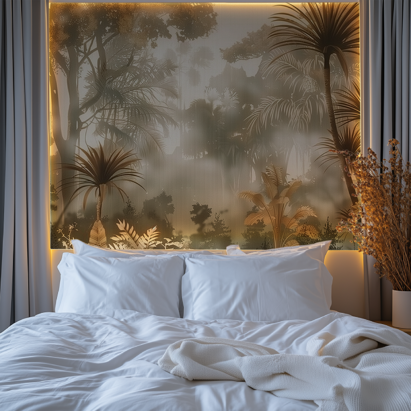 Papier peint jungle tete de lit chambre premium