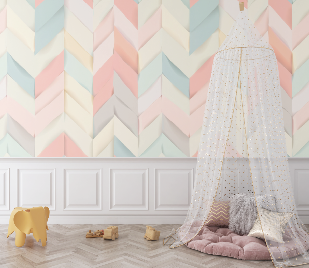 Papier peint bébé motifs chevrons 3D - bebe tipi