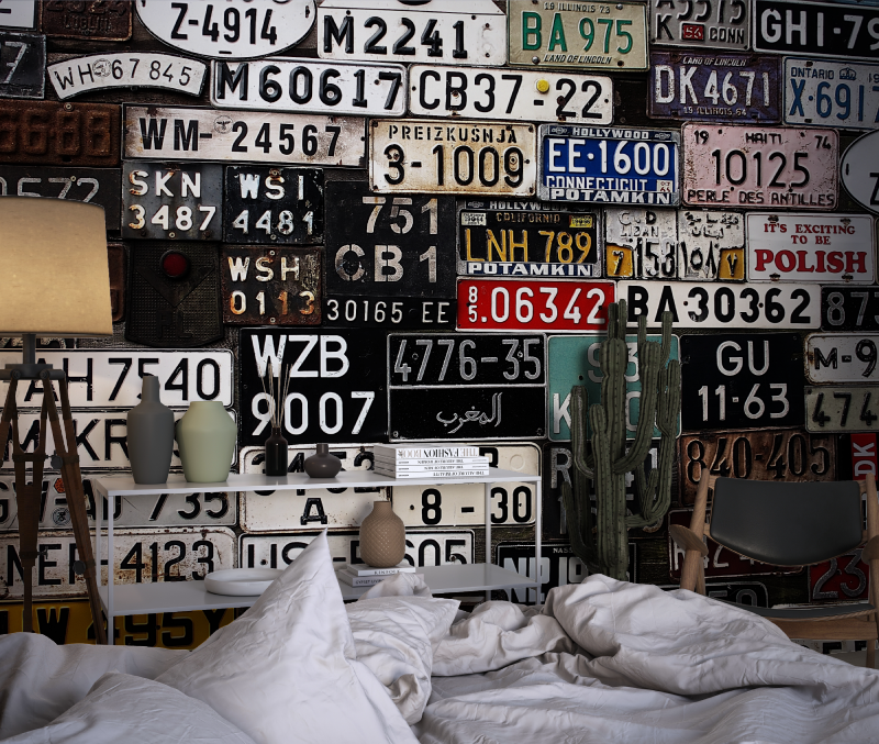 Papier peint plaque de voitures chambre dado1