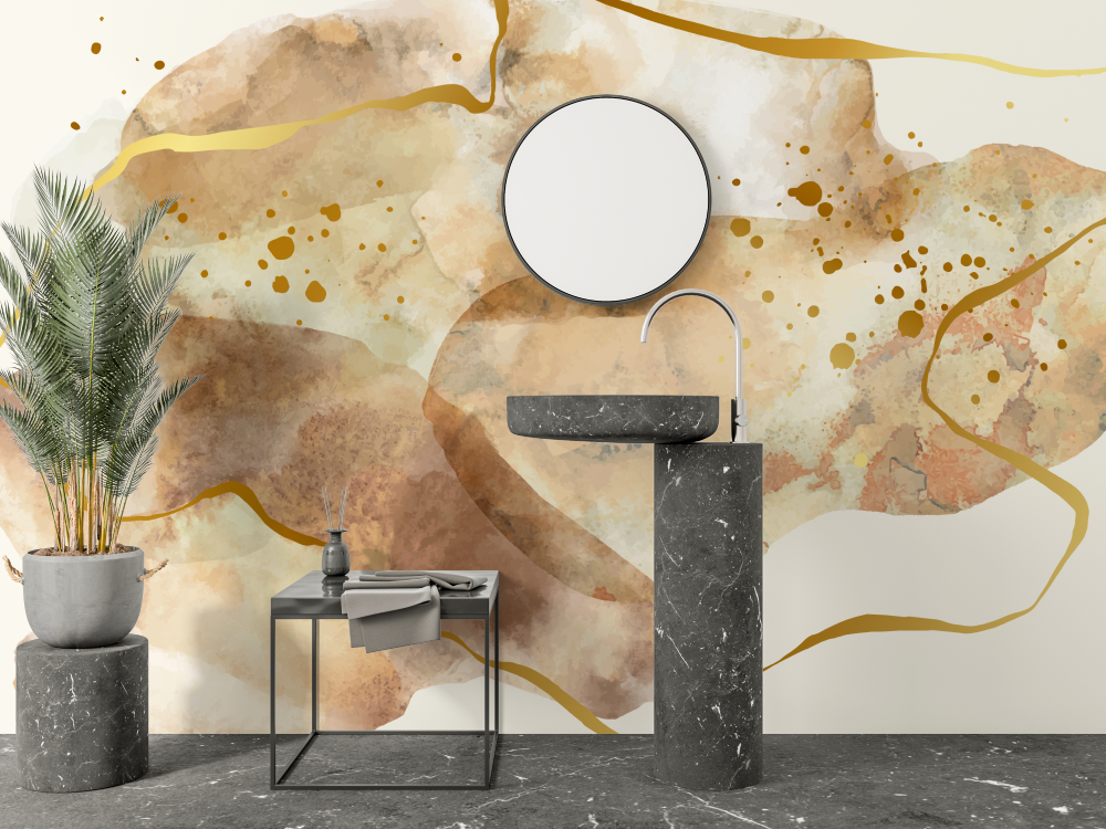 Papier peint splash dore salle de bain salle bain