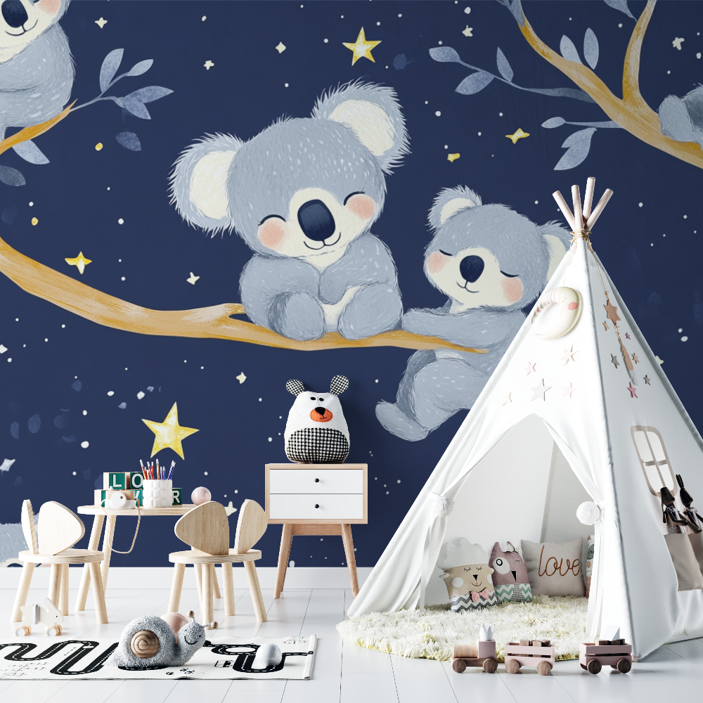 Papier peint koala parmi les etoiles chambre bebe