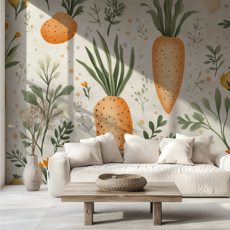 Papier peint fleur de carotte canape tendance