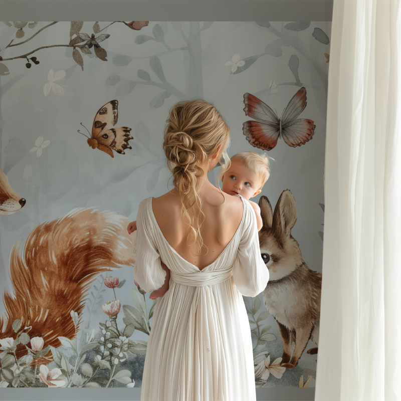 Papier peint panoramique renard fleurs bb123