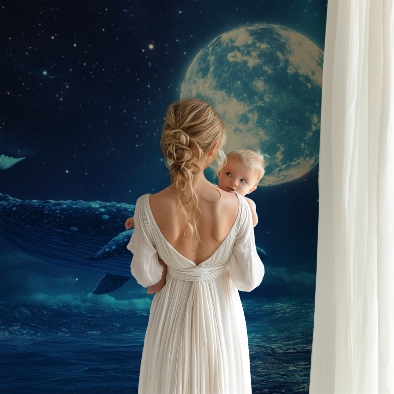 Papier peint baleine et lune bb123