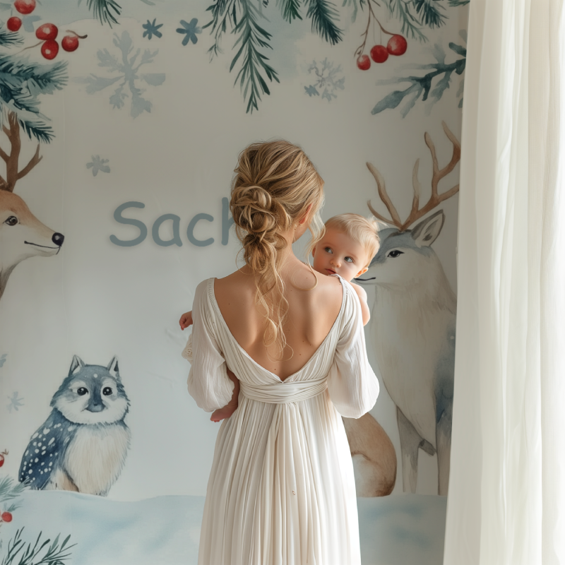 Papier peint prenom bois hivernal bb123