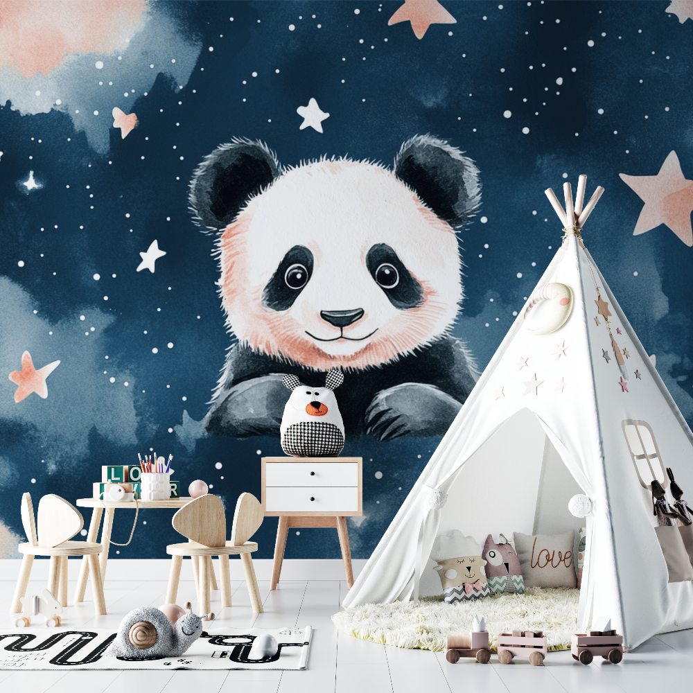 Papier peint panda et ciel etoile chambre bebe