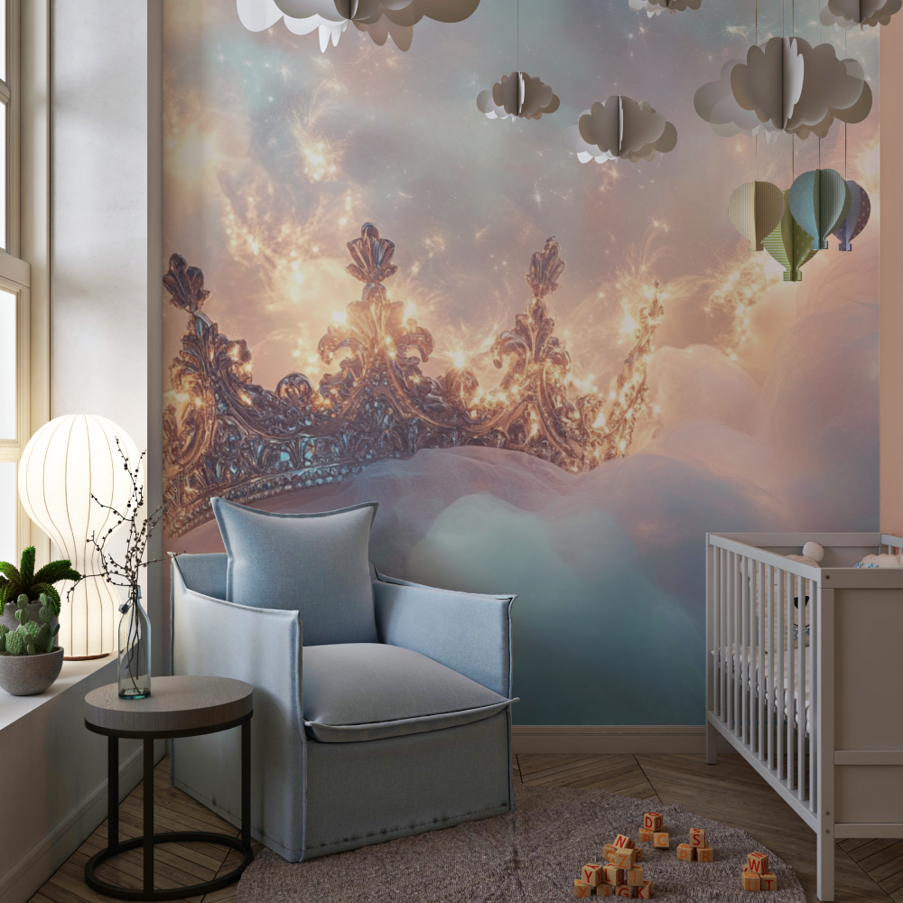 Papier peint couronne et voile chambre de fille