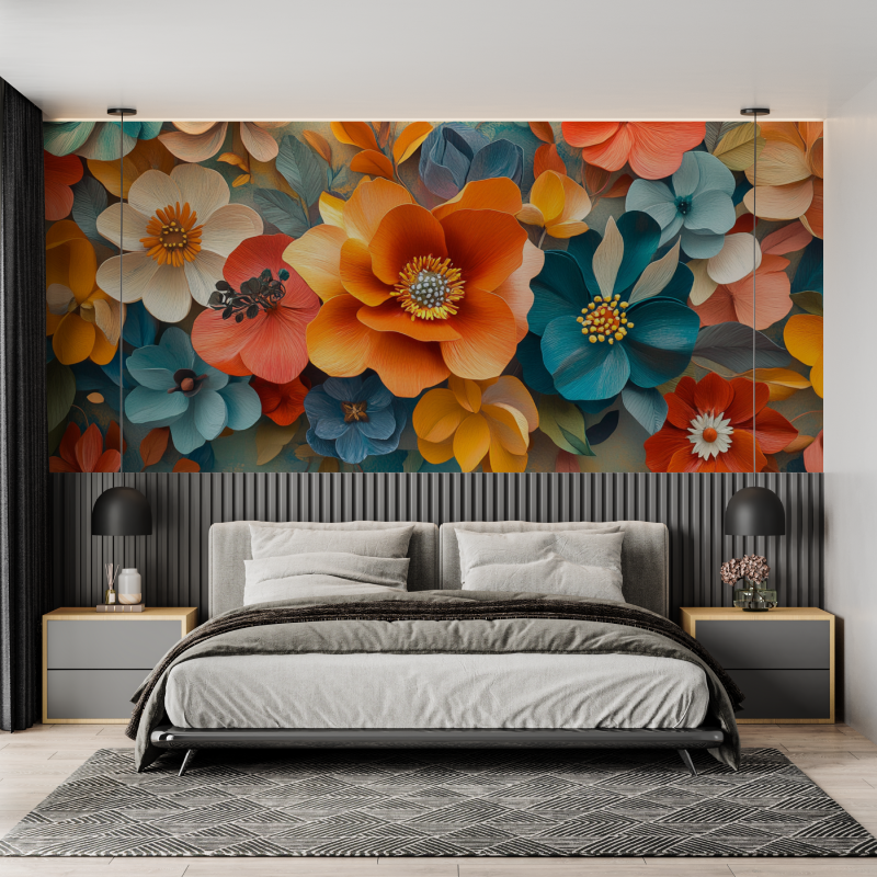 Papier peint aquarelle fleurs e...lief colorees mural adulte