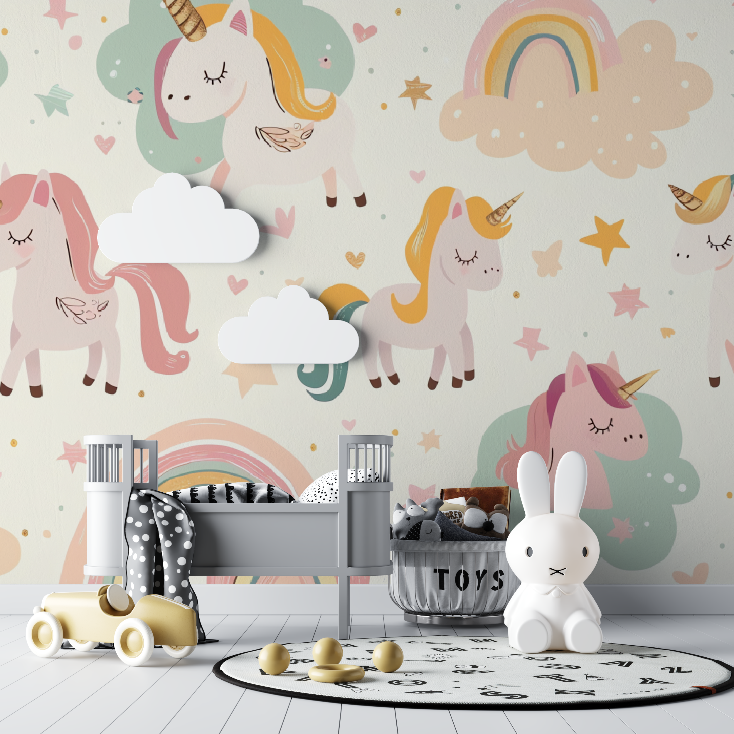 Papier peint pour bébé Licorne - chambre de bebe