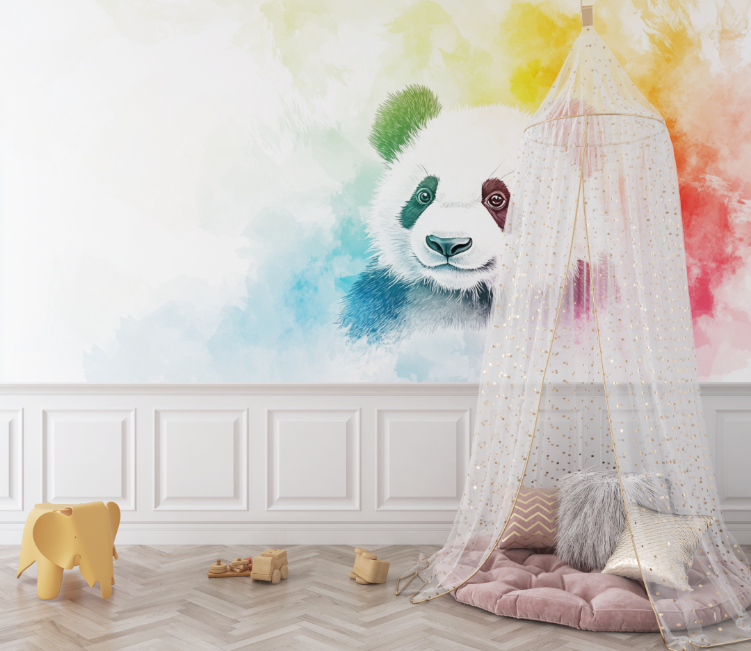 Papier peint panda arc en ciel bebe