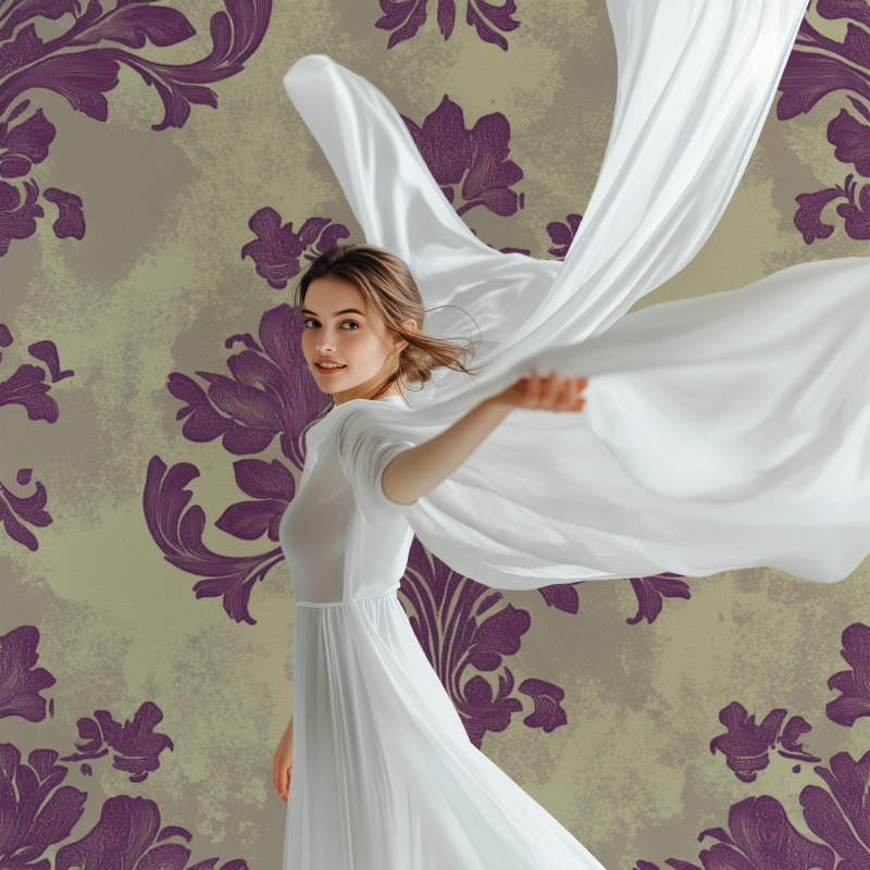 Papier peint vintage mauve vert modele