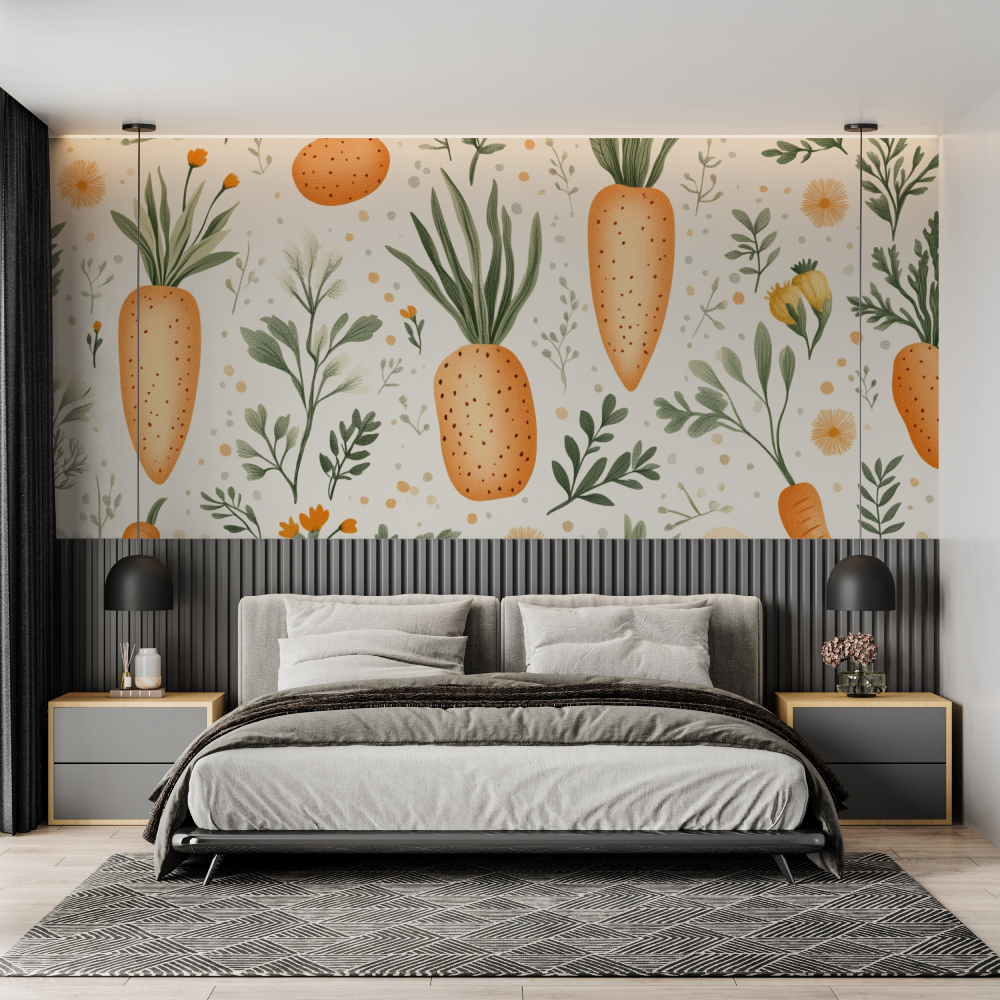 Papier peint fleur de carotte chambre adulte tendance