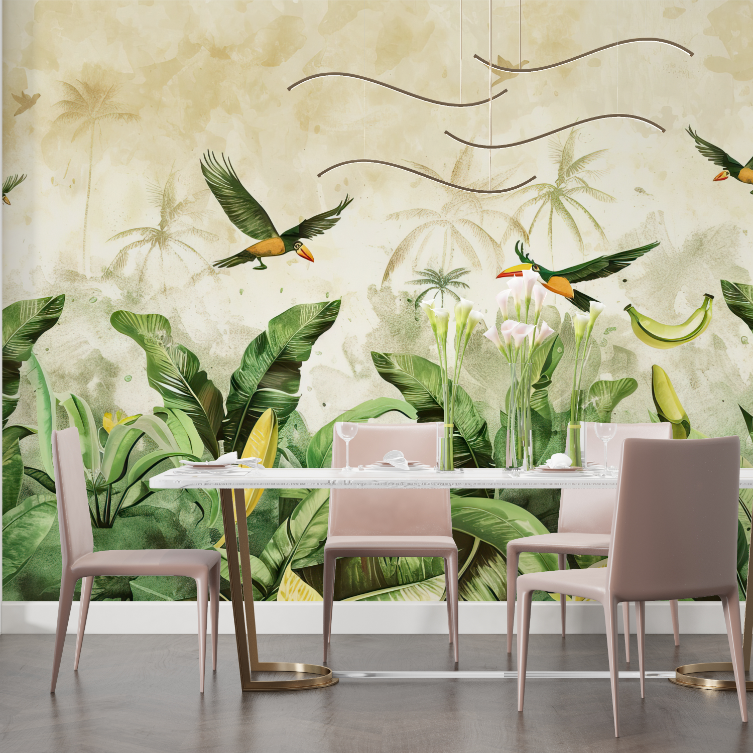 Papier peint aquarelle jungle grand pano salon