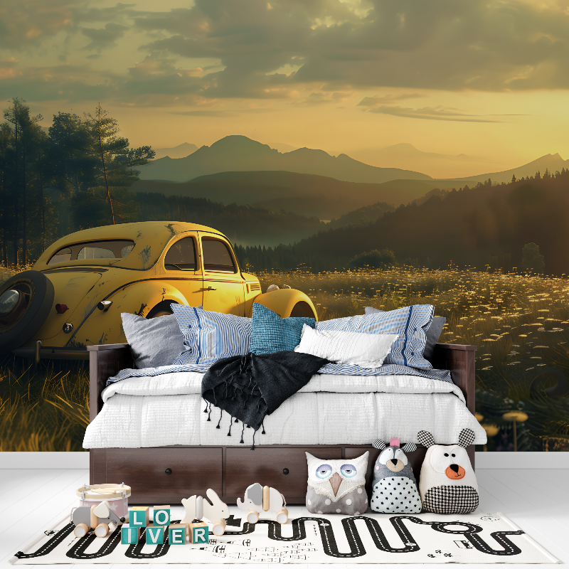 Papier peint voiture coccinelle panoramique garcon