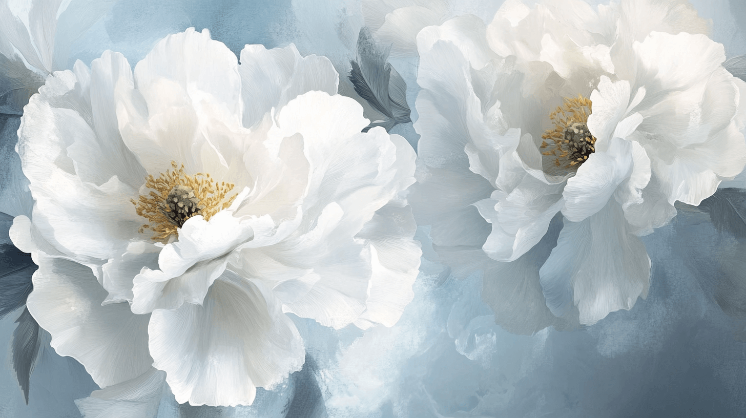 Papier Peint Fleur Blanche Sur Fond Bleu Lavande