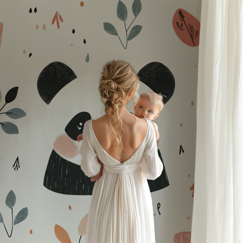 Papier peint panda et motifs nordiques bb123