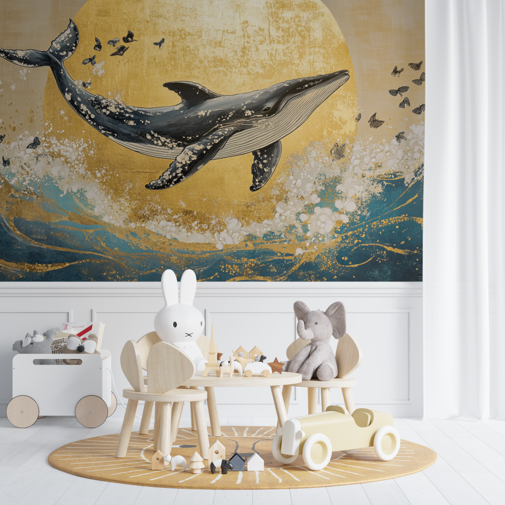 Papier peint baleine et soleil chambre de bebe