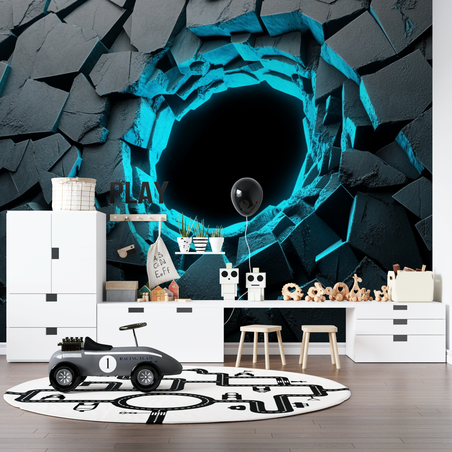 Papier peint effet neon gaming pano anime