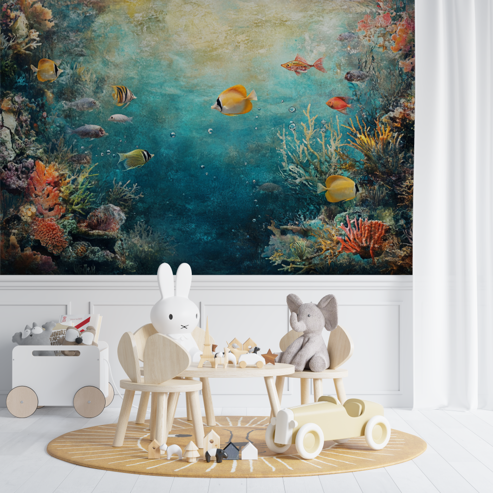 Papier peint marin fonds marins et poissons chambre de bebe